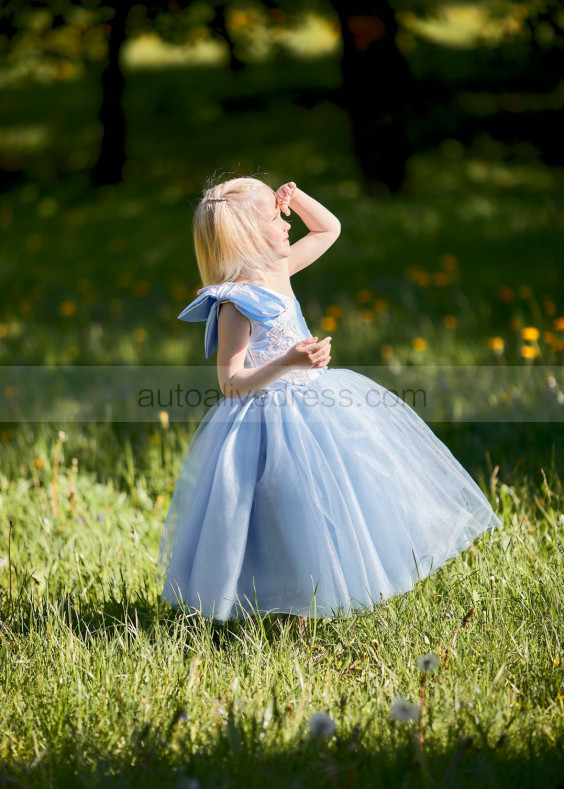 One Shoulder Blue Ivory Flower Girl Dress